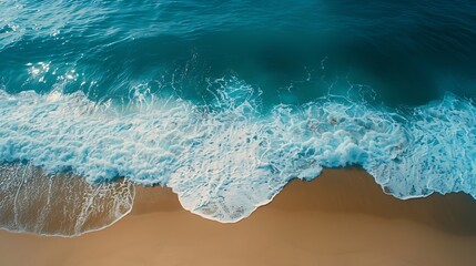 Obraz premium Beautiful beach sea in summer seasonTravel and nature environment conceptSea beach background Top view image from drone : Generative AI