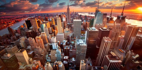 Naklejka premium Cityscape vision of corporate skyscrapers in a cyberpunk world. Concept Futuristic Urban Landscape, Corporate Skyscrapers, Cyberpunk Aesthetics, Symbolic Cityscape