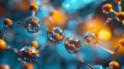 Nanotechnology, Molecule model image . Mixed media