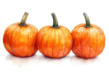 Obraz premium Watercolor Illustration of Three Pumpkins in a Row