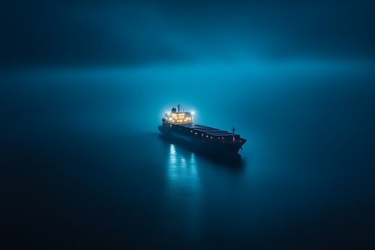 Cargo Ship Sailing Through Mysterious Dark Sea Waters - Powered by Adobe
