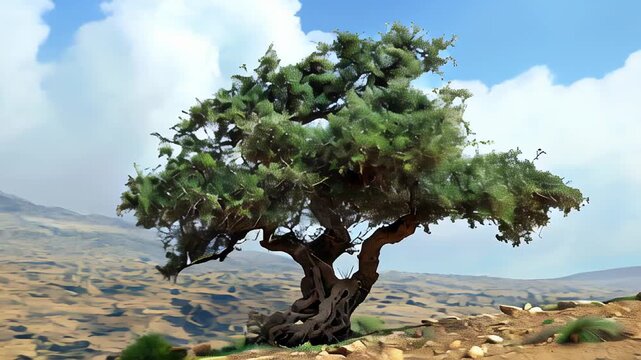 Argan tree with a natural landscape, seamless loop video