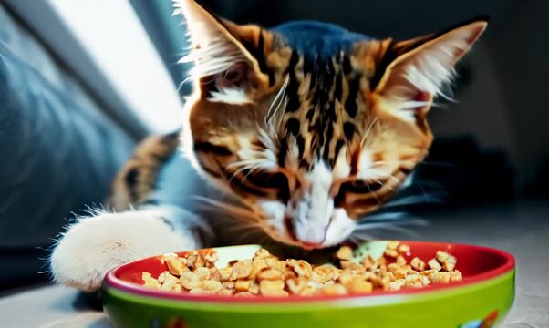 Playful Cat Interacting with Food Rations