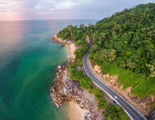 Stunning Aerial View of a Beachside Road: The Ultimate Travel Inspiration