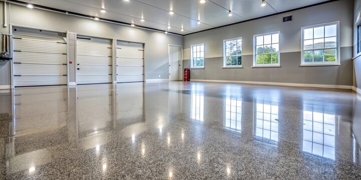 Clean and polished garage floor with a stain-resistant finish, perfect for heavy-duty use, garage, floor
