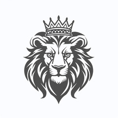 monochrome simple vector logo of a lion with a king crown