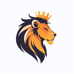 vector logo of a brave lion wearing a king crown, side profile view, white background