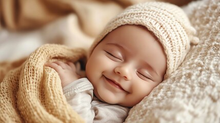 A sleeping baby with a peaceful expression.
