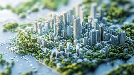 Futuristic Urban Planning with AI-Optimized Space Utilization: A city plan showing AI-optimized zoning and building placements for efficiency.