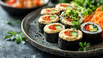 Delicious Fusion Sushi Plate Featuring Uniquely Plated Delicacies That Delight the Senses and Palate