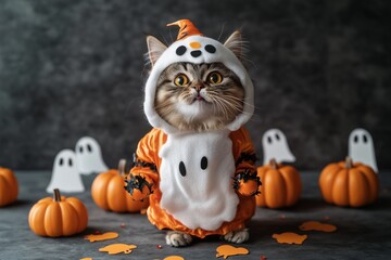 halloween cat  with a pumpkin