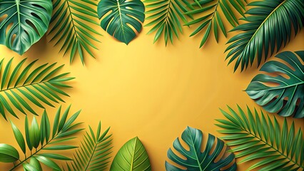 Fototapeta premium Tropical leaf background with modern shapes, perfect for a summer theme , plants, floral, tropical, leaves, background