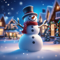 Snowman with winter landscape and snow high quality background


