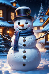Snowman with winter landscape and snow high quality background


