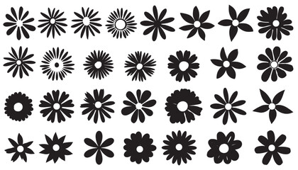 Set of black and white flowers icon silhouette isolated on white background. vector botany floral design.	
