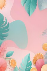 Naklejka premium Soft Pink and Blue Pastel Gradient with Tropical Accents