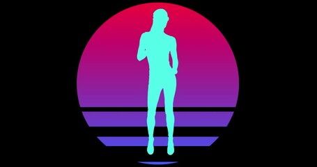 Bright silhouette of woman dancing against the backdrop sunset, seamless loop Animation, pattern. Suitable for beach theme, rest, vacation, travel, night club.