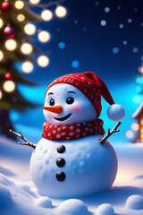 Snowman with winter landscape and snow high quality background

