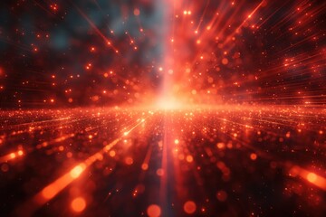 Abstract red light burst with glowing particles background