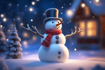 Obraz premium Snowman with winter landscape and snow high quality background