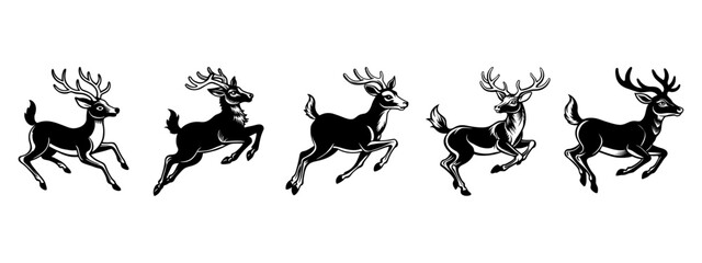 set of silhouettes of deer