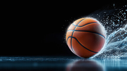 Fototapeta premium a basketball ball bouncing on a splashy black surface