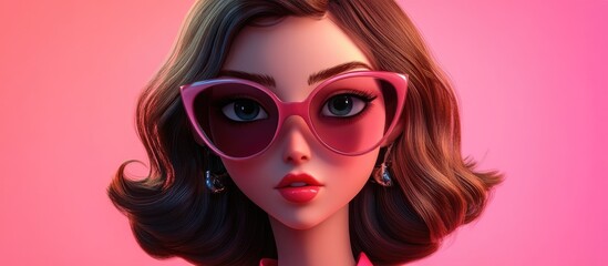 Obraz premium 3D Cartoon Portrait of a Brunette Fashionista