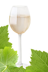 1 Glas Wein und Weinblätter   Hintergrund transparent PNG cut out   Weißwein