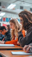 Focused Students Taking Notes in a Classroom Setting