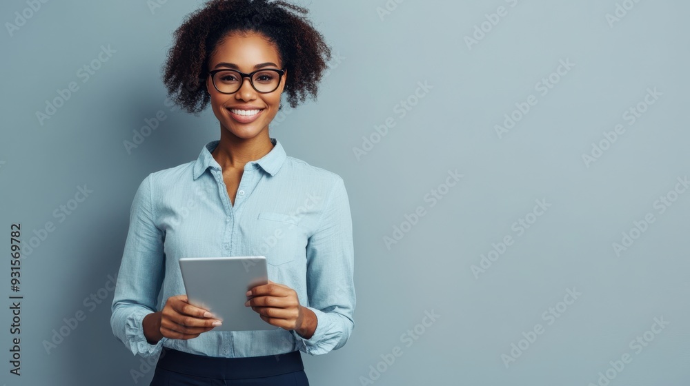 Canvas Prints The woman with tablet and glasses