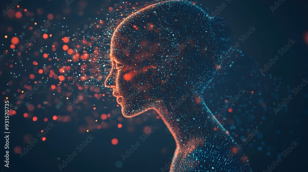 Poster a digital twin of a person surrounded by floating data points learning and adapting to new informati