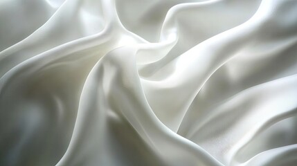 Obraz premium Detailed macro shot of white fabric, capturing the subtle wrinkles and delicate folds with soft focus and diffused lighting to create a calm and inviting background.