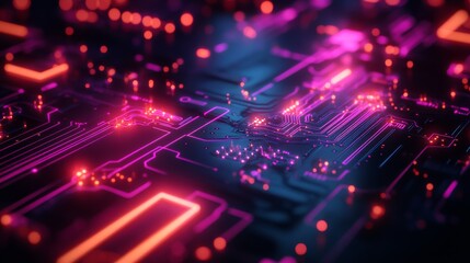 Neon Circuit Board Design: A vibrant, glowing circuit board design, abstractly representing the flow of electricity.