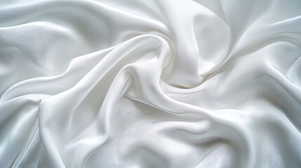 Fototapeta premium Close-up macro image of white bedding fabric, capturing the subtle wrinkles and soft folds with gentle lighting for a serene and elegant background.