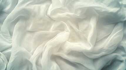 Obraz premium Artistic macro image of crumpled white fabric, showcasing the fine details and soft texture with gentle lighting for a serene and elegant background.