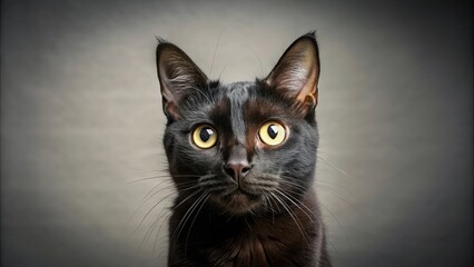 Surprised black cat with wide eyes and perked ears against a minimalist backdrop, curious, pet, animal, feline, surprised, eyes