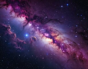 Fototapeta premium Beautiful cosmic Outer Space background Wallpaper Illustration. Ai generated image.