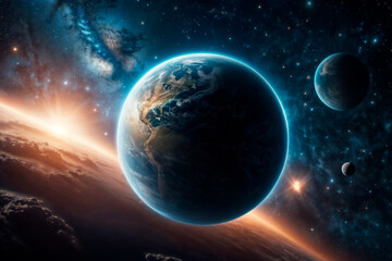 Fototapeta premium Planets and galaxy, science fiction wallpaper. Beauty of deep space.