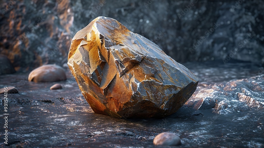 Poster natural stones on a dark background for product presentation : generative ai