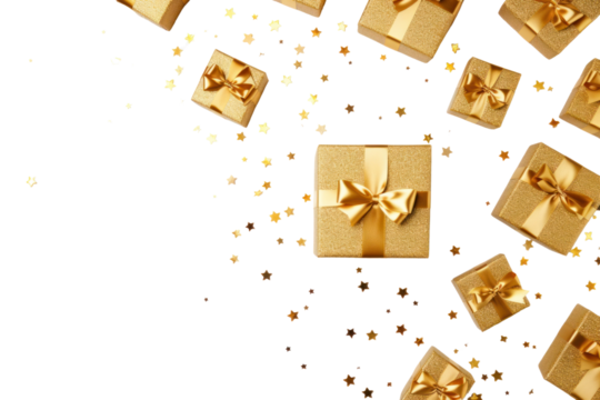 PNG Golden gift boxes backgrounds ribbon bow.