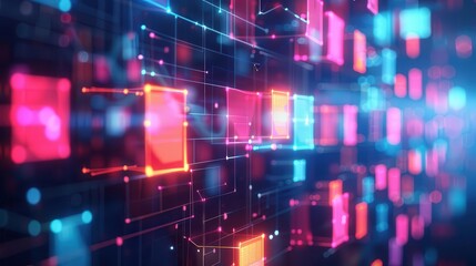 Obraz premium Futuristic sticky notes connections, flat design, side view, futuristic theme, animation, Triadic Color Scheme