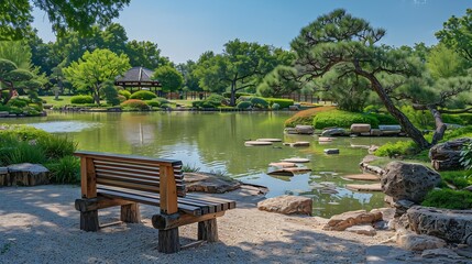 Obraz premium Daytime view of the Japanese garden of Amarillo Botanical Gardens at Texas : Generative AI