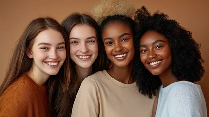 Fototapeta premium Four diverse women with beautiful smiles looking at the camera.
