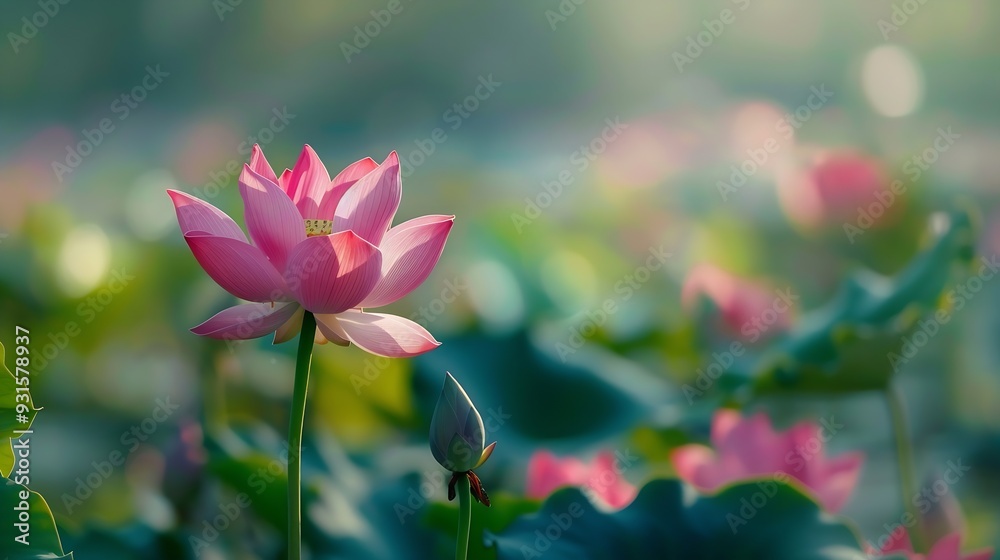 Aufkleber Pink lotus background image select focus : Generative AI