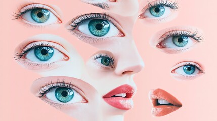 Naklejka premium Collage art of a woman's face with a bold color palette.