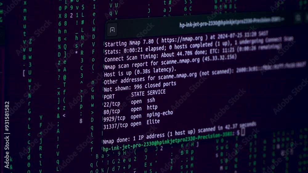 Wall mural computer hacking code on a screen