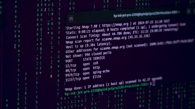 Computer hacking code on a screen