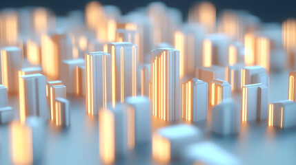 A captivating 3D representation of a futuristic city with illuminated buildings creating a stunning urban landscape.