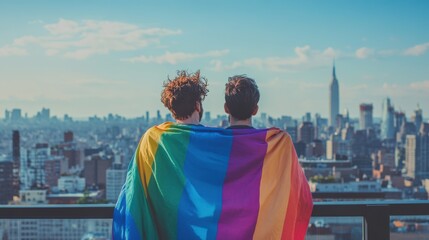 Fototapeta premium Two Men with Rainbow Flag.