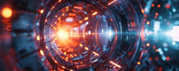 Fototapeta premium Astronaut training in centrifuge, dynamic, futuristic setting, vibrant colors